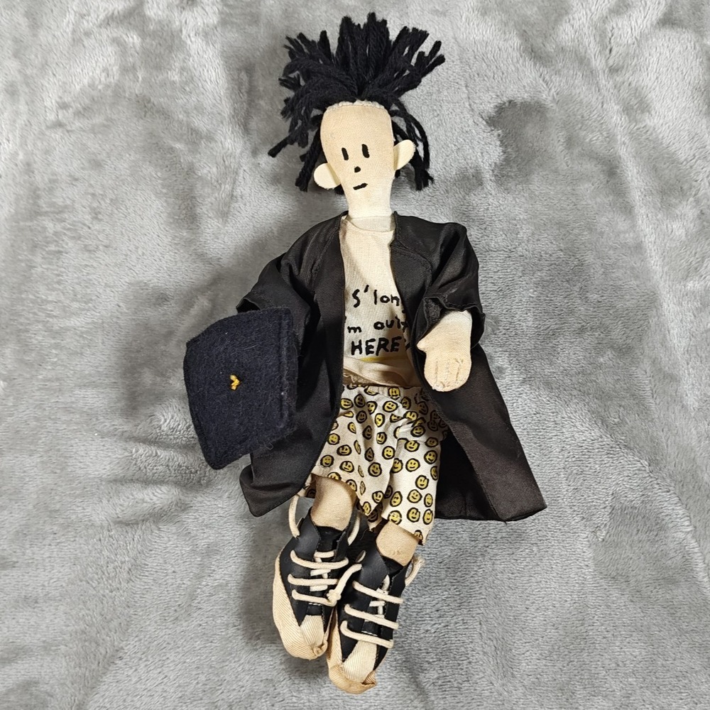 Vintage Fido Dido Doll Cloth Art 11in Fabric Figure Smiley Shorts Graduation 80s